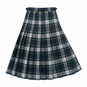 Woodward Collection Plaid Scotland Wool Kilt Skirt Green Blue Tartan Midi 10